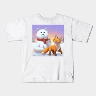 Snow Fox - Winter Fox Illustration Kids T-Shirt